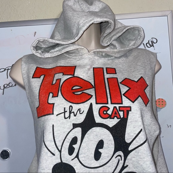 Felix the cat sleeveless grey hoodie size small - Picture 1 of 7
